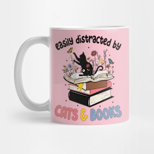 Funny Easily Distracted By Cats And Books Gifts Mug